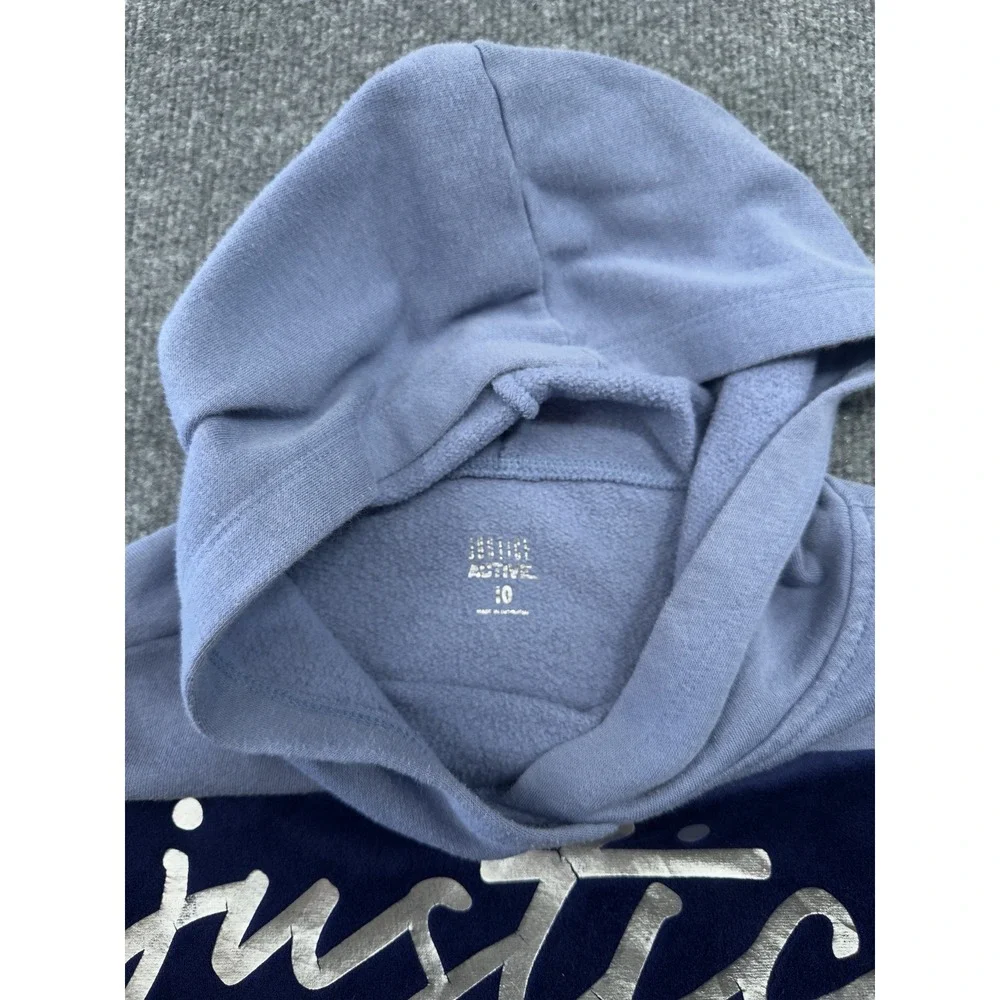 Justice Active Girls Hoodie‎ Long Sleeve Blue Logo Ribbed Cuffs Size 10